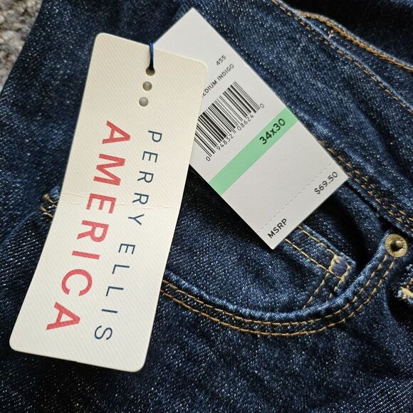 PERRY ELLIS AMERICA Mens VTG Blue Jeans Stonewash Slim Fit Straight Leg 34 X 30 - Picture 2 of 10